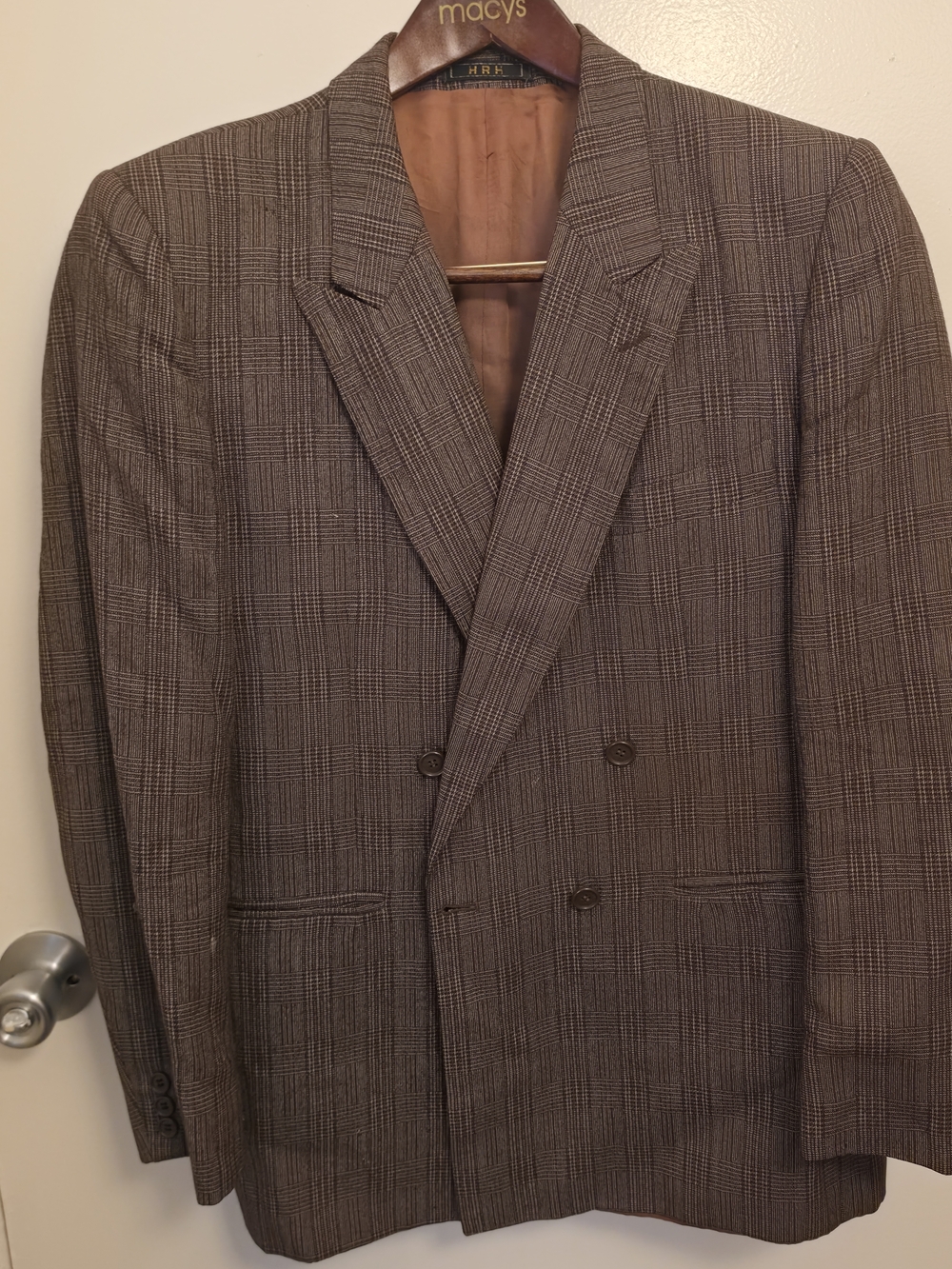 Men's Double-Breasted Brown Glen Plaid Blazer